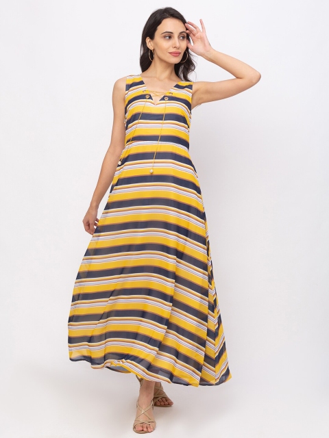 

Iti Yellow & Blue Striped Georgette Maxi Dress