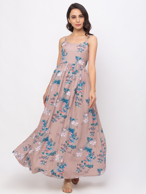 

Iti Brown & Blue Floral Crepe Maxi Dress