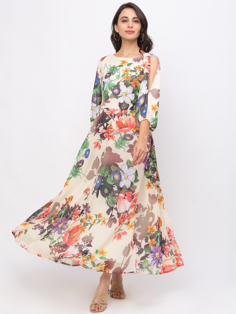 

Iti Yellow & Multicoloured Floral Georgette Maxi Dress