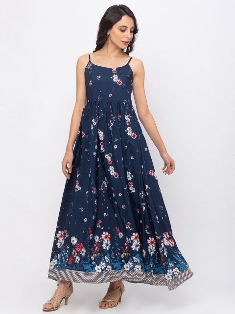 

Iti Navy Blue Floral Crepe Maxi Dress