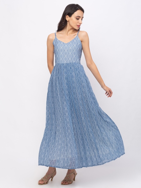

Iti Blue & Off White Ethnic Motifs Maxi Dress