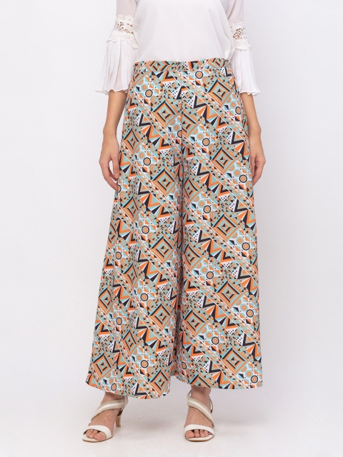 

Iti Women Off White & Blue Printed Crepe Palazzos