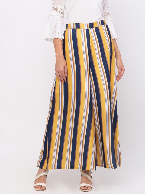 

Iti Women Yellow & Blue Striped Satin Palazzos