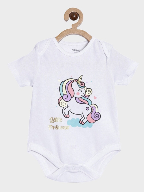 

Nuberry Infant Kids White & Blue Printed Pure Cotton Bodysuit