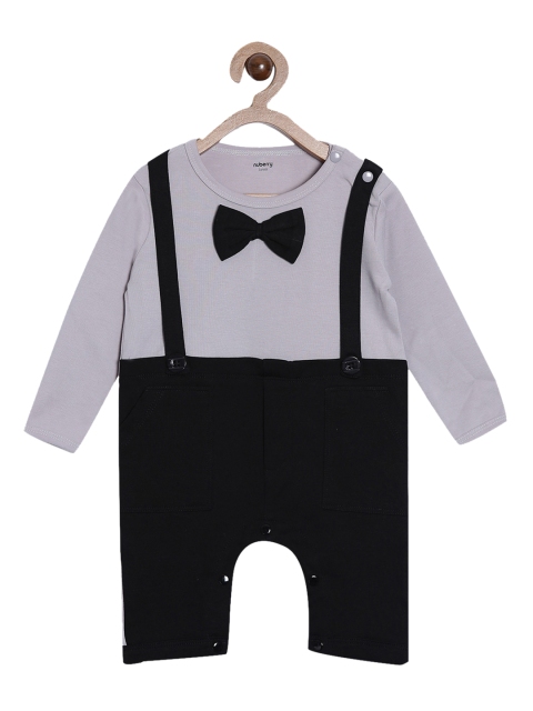 

Nuberry Infant Kids Grey & Black Solid Rompers