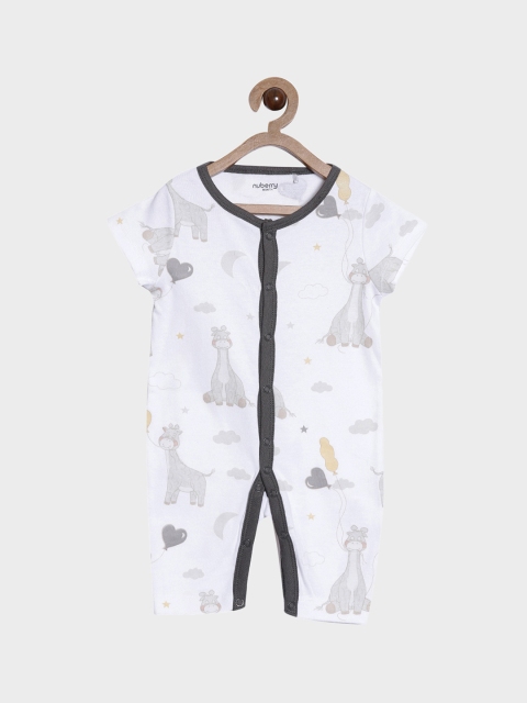 

Nuberry Infants Kids White & Grey Printed Rompers