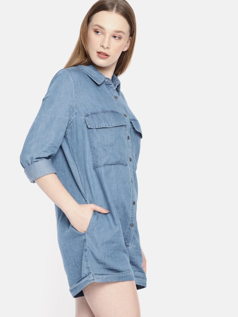 

FOREVER 21 Women Blue Solid Playsuit
