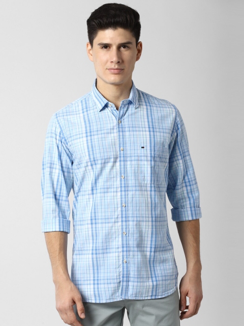 

Peter England Casuals Men Blue Slim Fit Opaque Pure Cotton Checked Casual Shirt