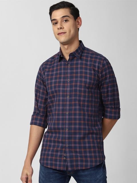 

Peter England Casuals Men Navy Blue & Orange Slim Fit Pure Cotton Casual Shirt