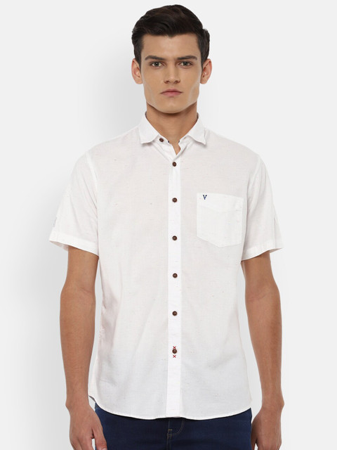 

VAN HEUSEN DENIM LABS Men White Slim Fit Opaque Casual Shirt