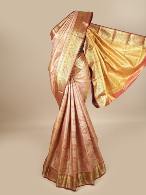 

Pothys Pink & Gold-Toned Floral Pure Silk Saree