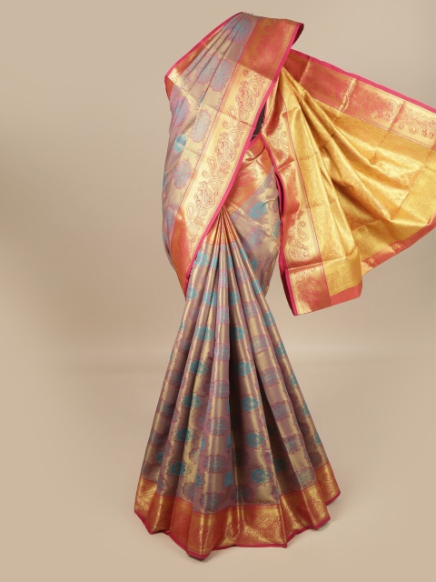 

Pothys Pink & Blue Ethnic Motifs Zari Pure Silk Saree