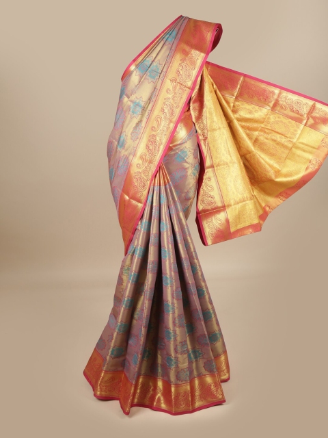 

Pothys Pink & Gold-Toned Floral Pure Silk Saree