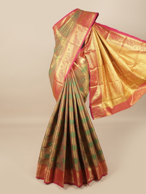 

Pothys Green & Gold-Toned Floral Zari Pure Silk Saree