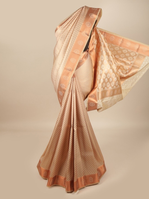 

Pothys Cream-Coloured & Copper-Toned Woven Design Zari Pure Silk Saree