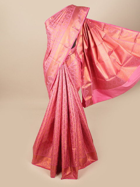 

Pothys Pink & Gold-Toned Ethnic Motifs Zari Pure Silk Saree