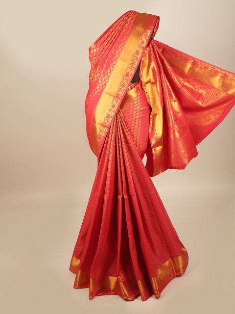

Pothys Red & Gold-Toned Woven Design Zari Pure Silk Saree