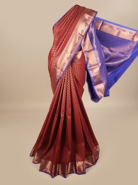 

Pothys Maroon & Blue Floral Zari Pure Silk Saree