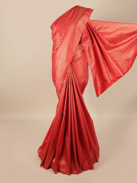 

Pothys Red & Gold-Toned Woven Design Zari Pure Silk Saree