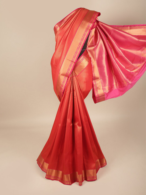 

Pothys Red & Gold-Toned Woven Design Zari Pure Silk Saree