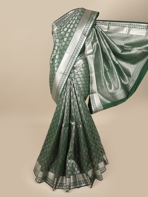 

Pothys Green & Silver-Toned Woven Design Zari Pure Silk Saree