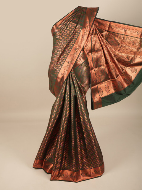 

Pothys Green & Gold-Toned Paisley Zari Pure Silk Saree