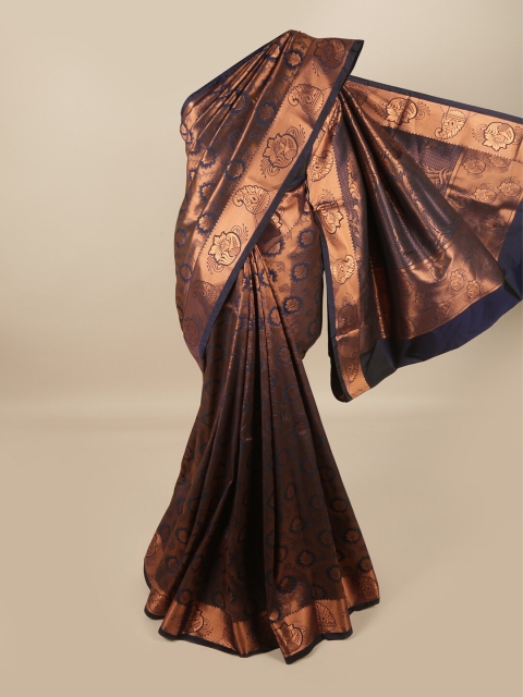 

Pothys Navy Blue & Copper-Coloured Floral Zari Pure Silk Saree