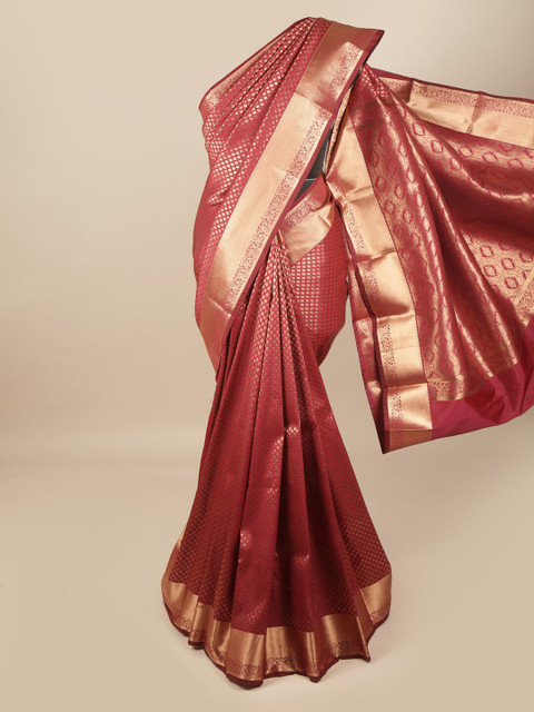 

Pothys Maroon & Gold-Toned Woven Design Pure Silk Saree