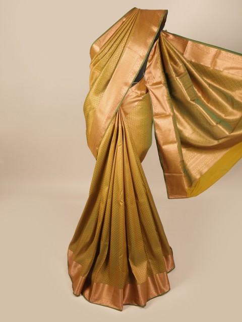 

Pothys Green & Gold-Toned Floral Pure Silk Saree