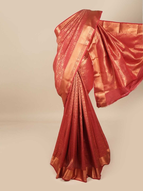 

Pothys Maroon & Gold-Toned Woven Design Zari Pure Silk Saree