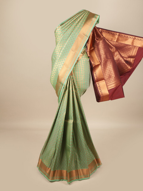 

Pothys Green & Gold-Toned Floral Pure Silk Saree