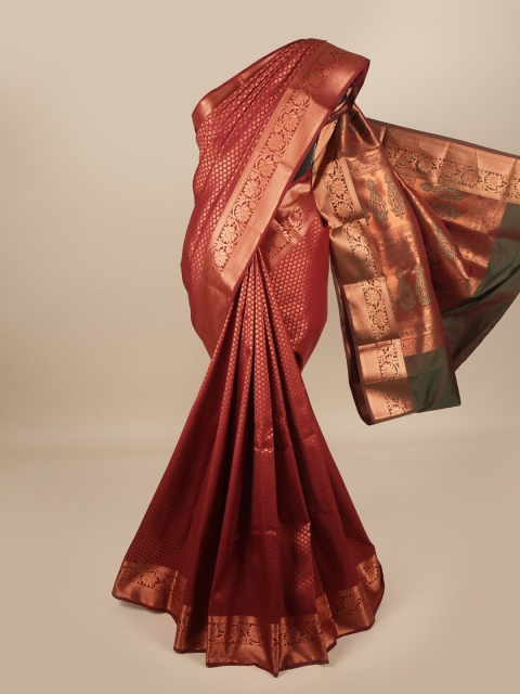 

Pothys Maroon & Gold-Toned Woven Design Pure Silk Saree