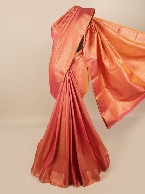 

Pothys Peach-Coloured & Gold-Toned Floral Pure Silk Saree