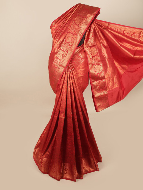 

Pothys Red & Gold-Coloured Floral Zari Pure Silk Saree