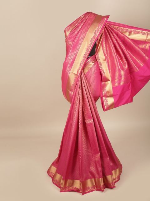 

Pothys Pink & Gold-Toned Woven Design Pure Silk Saree