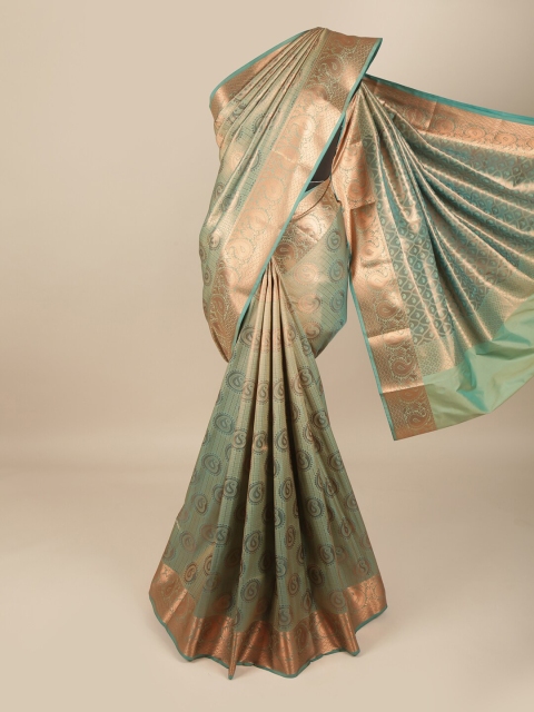 

Pothys Green & Copper-Toned Woven Design Zari Pure Silk Saree