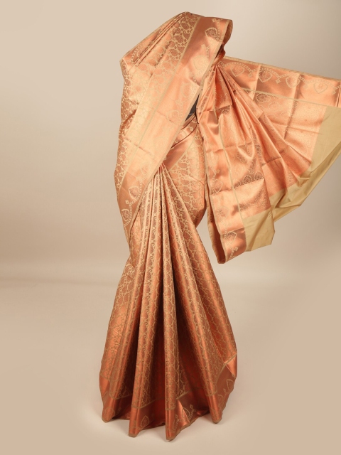 

Pothys Peach-Coloured & Gold-Toned Woven Design Zari Pure Silk Saree