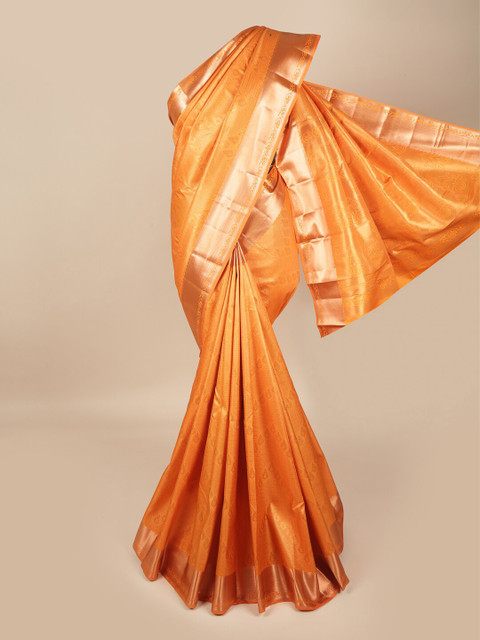 

Pothys Orange & Gold-Toned Floral Pure Silk Saree
