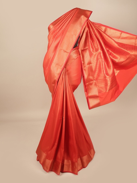 

Pothys Orange & Gold-Toned Woven Design Zari Pure Silk Saree