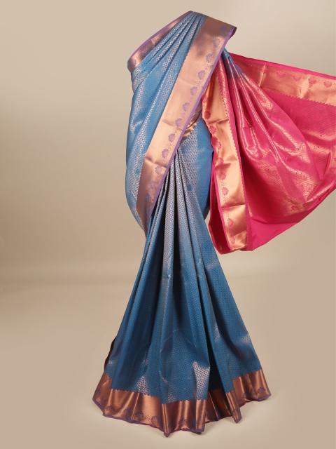 

Pothys Blue & Pink Woven Design Zari Pure Silk Saree