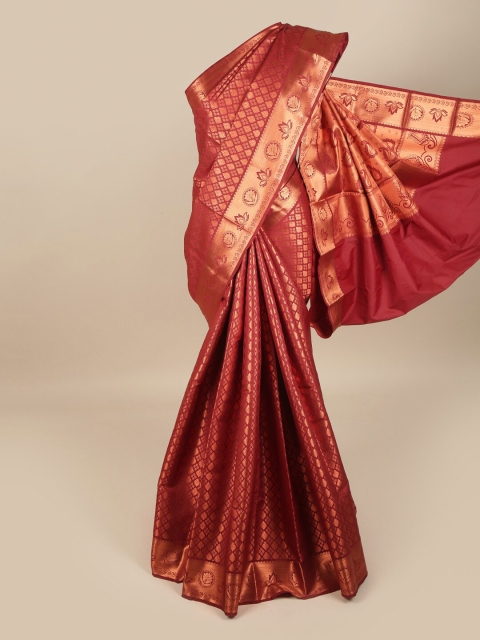 

Pothys Maroon & Gold-Toned Woven Design Pure Silk Saree