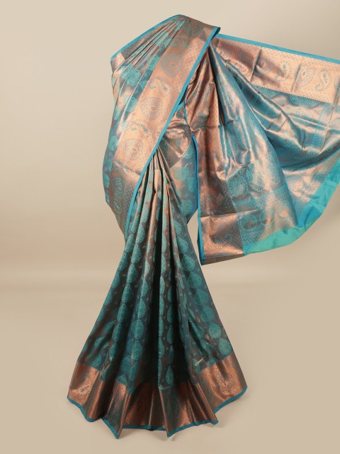 

Pothys Blue & Gold-Toned Woven Design Zari Pure Silk Saree