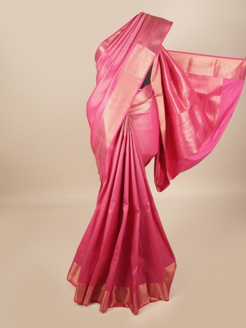 

Pothys Pink & Gold-Toned Ethnic Motifs Zari Pure Silk Saree
