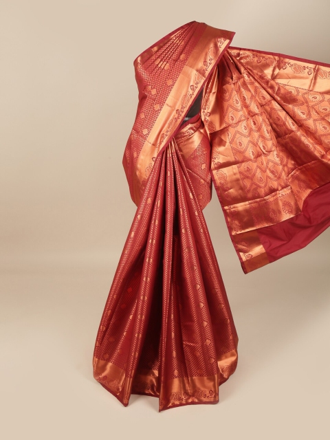 

Pothys Maroon & Gold-Toned Woven Design Zari Pure Silk Saree