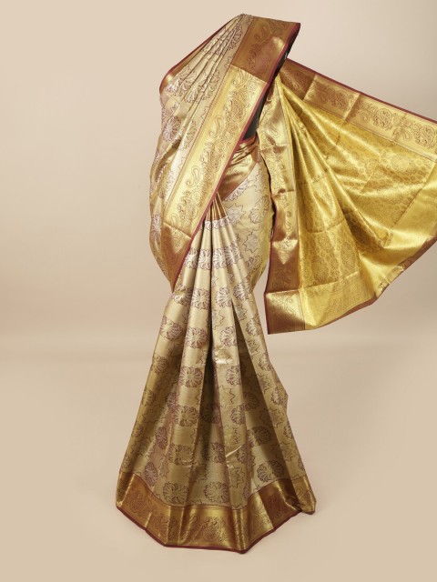 

Pothys Maroon & Gold Ethnic Motifs Zari Pure Silk Saree