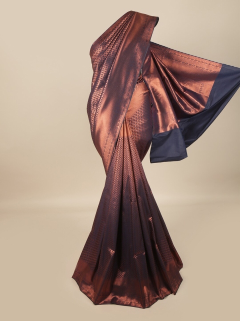 

Pothys Navy Blue & Copper-Toned Woven Design Zari Pure Silk Saree