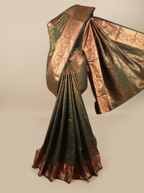 

Pothys Green & Copper-Toned Woven Design Zari Pure Silk Saree