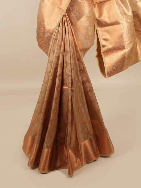 

Pothys Gold-Coloured & Copper-Coloured Ethnic Motifs Zari Pure Silk Saree