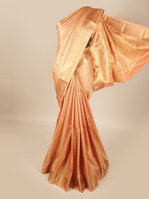 

Pothys Peach-Coloured & Gold-Toned Woven Design Pure Silk Saree