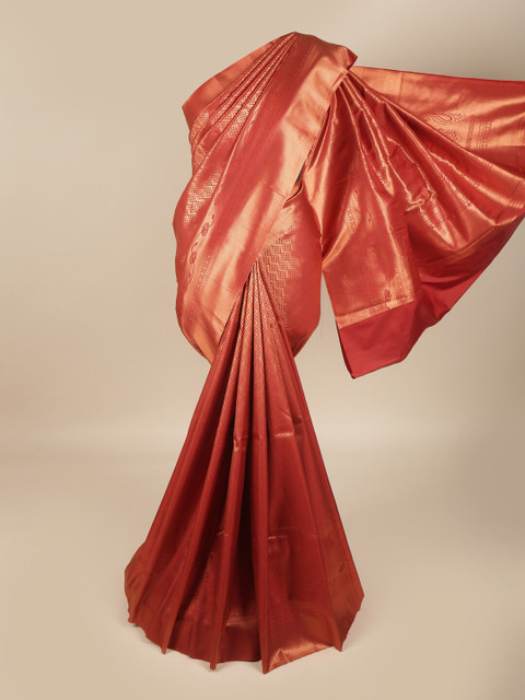 

Pothys Maroon & Gold-Toned Woven Design Pure Silk Saree